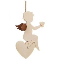 Ange Pour Sapin En Bois D'Erable Assis Sur Un Grand Coeur