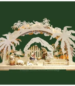 Arche Lumineuse Electrique Led, Personnages Crèche De Noël En Bois Cisele Peint