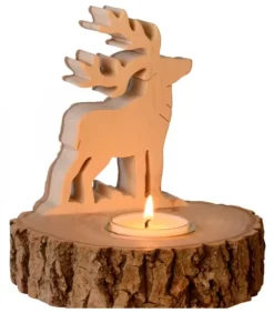 Bougeoir En Bois Brame Du Cerf, 13 Cm