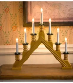 Chandelier 7 Bougies Electriques En Bois De Chene