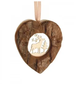 Coeur En Bois A Suspendre Motif Cisele Cerf, 6 Cm
