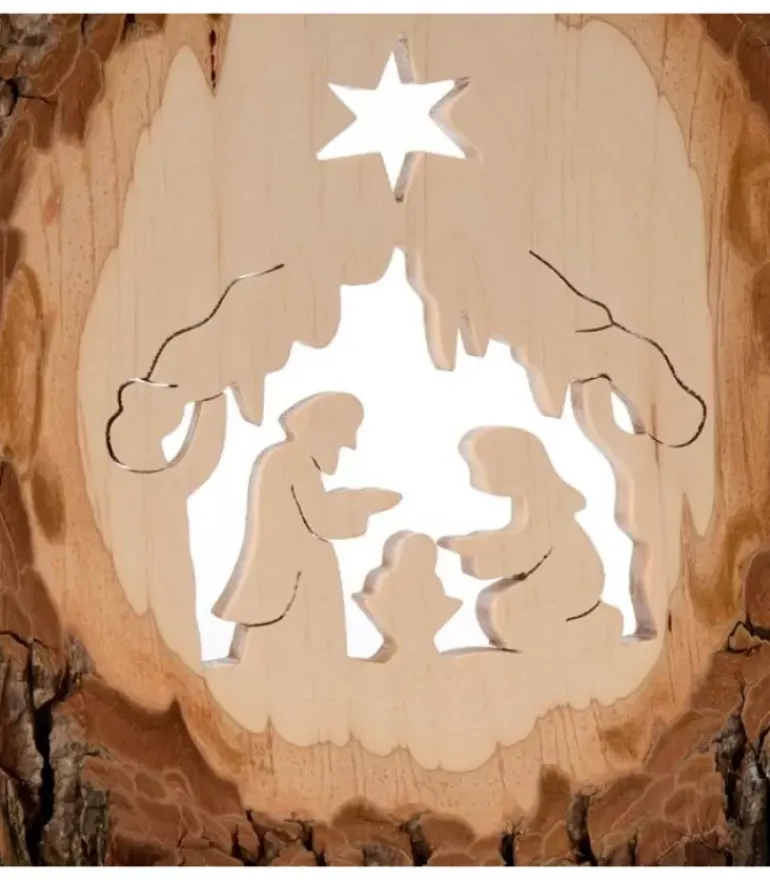 Crèche A Poser En Ecorce De Bois, 18 Cm