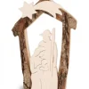 Crèche De Noël En Ecorce 12,5 Cm, Avec Nativite En Bois D'Erable