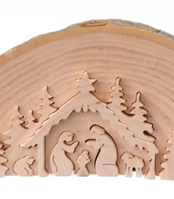 Crèche De Noël En Relief, Taillee Dans Un Rondin De Bois, 15 Cm