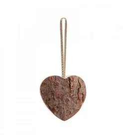 Déco De Noël, Coeur En Bois A Suspendre A Ruban Dore, 6 Cm