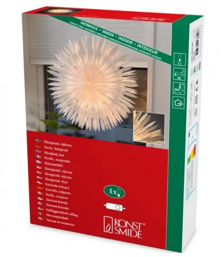 Etoile Lumineuse Electrique En Papier A Suspendre, Blanche, 60 Cm