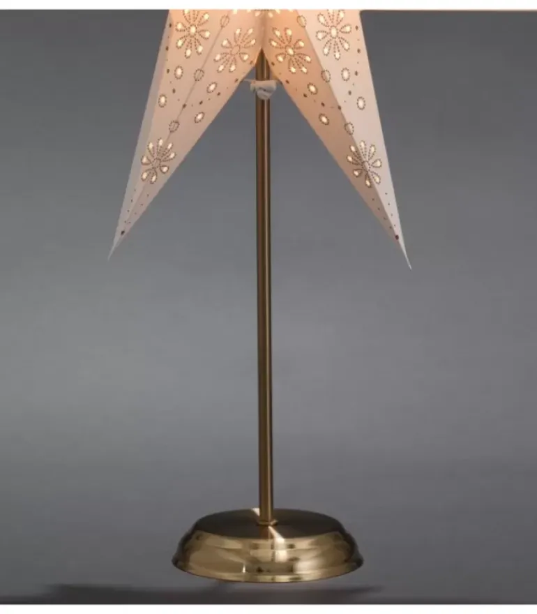 Etoile Lumineuse Electrique 7 Branches En Papier, Blanche, Sur Pied Laiton, 48 Cm