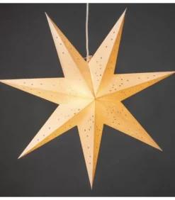 Etoile Lumineuse En Papier A Suspendre, 7 Branches, Blanche, 60 Cm