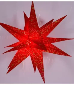 Etoile Lumineuse Rouge En Papier 3D, A Suspendre, 45 Cm