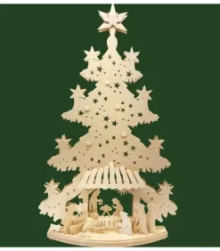 Grand Sapin Lumineux Led En Bois Avec Personnages De La Crèche