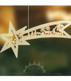 Grande Etoile Lumineuse En Bois A Suspendre