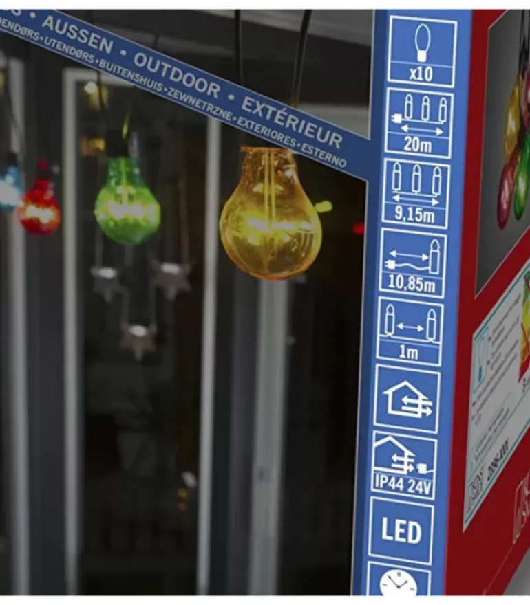 Guirlande Lumineuse De Terrasse 10 M Extensible, 10 Ampoules Multicolores