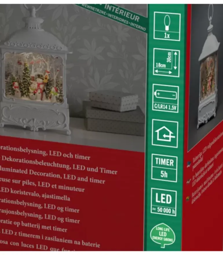 Lanterne De Noël Blanche, 4 Bonshommes De Neige Avec Oiseaux