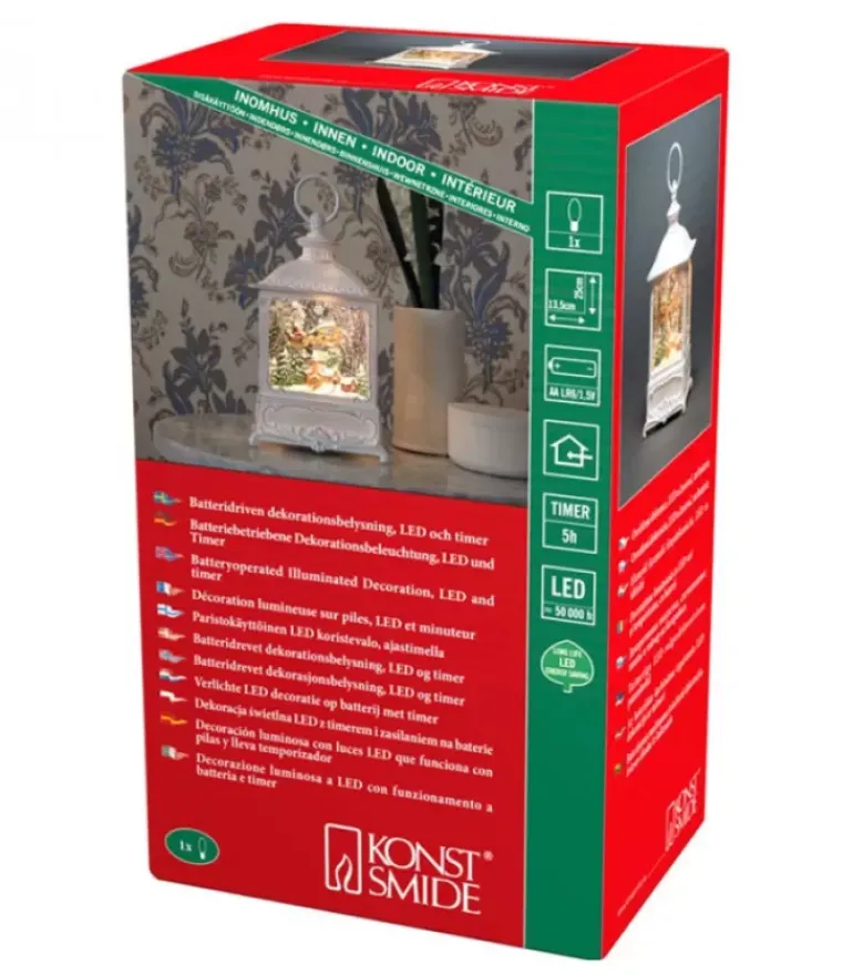 Lanterne De Noël Blanche, Père Noël Volant Au-Dessus D'Un Village