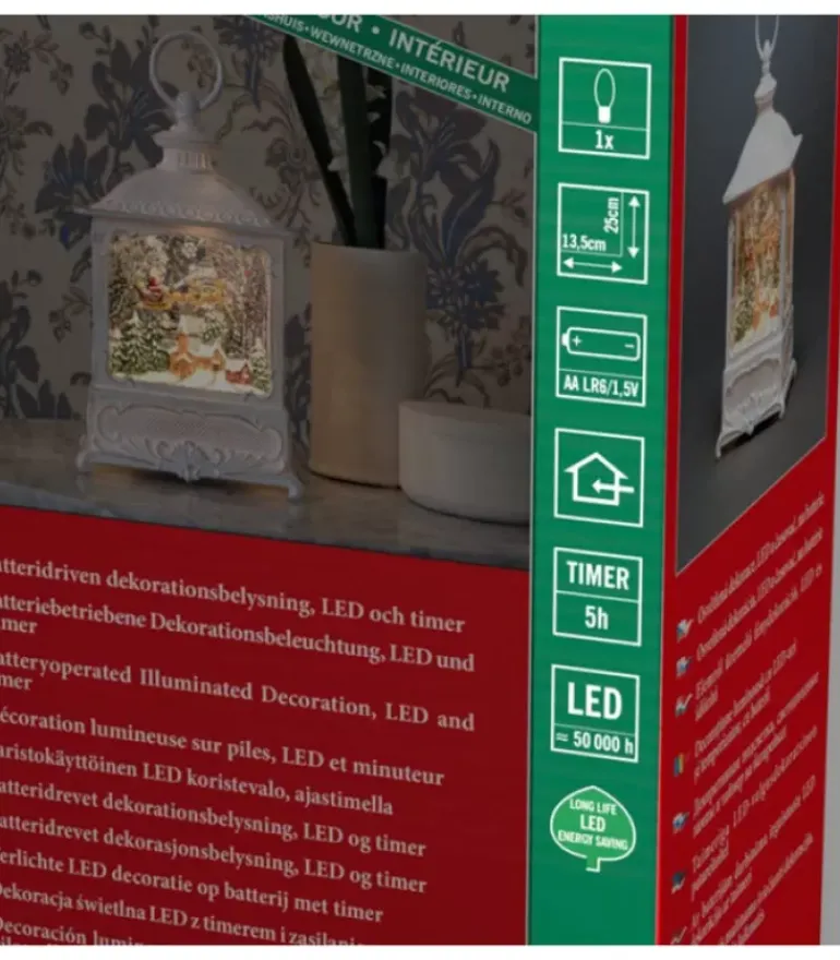 Lanterne De Noël Blanche, Père Noël Volant Au-Dessus D'Un Village