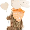 Lapin En Bois Avec Coeur, 10 Cm