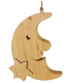 Lune En Bois De Chene A Suspendre Avec Une Etoile 12,5 Cm