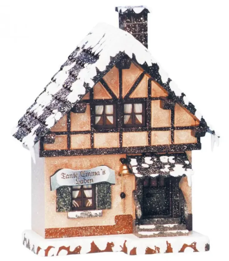 Maison Eclairee Pour Village De Noël Miniature Winterkinder, La Boutique De Tante Emma