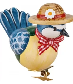 Oiseau Décoratif, Mesange Bleue Et Noeud Rouge, 6 Cm