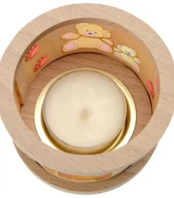 Petit Photophore En Bois, Famille Oursons