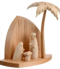 Petite Crèche Moderne En Bois Avec Un Palmier Et La Nativite