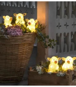Petits Cochons Lumineux En Acrylique Led 12,5 Cm, Lot De 5