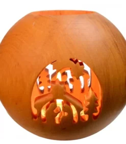 Photophore En Bois, Forme Spherique, Motif Crèche