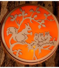 Photophore En Rondin De Bois, Avec 3 Motifs, Ecureuil, Chat Et Oiseaux