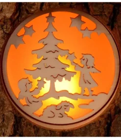 Photophore Rondin De Bois, Avec 3 Motifs, Crèche, Anges Et Bonhomme De Neige