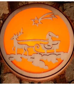 Photophore Rondin De Bois, Avec 3 Motifs Crèche, Père Noël Et Bougies