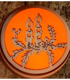 Photophore Rondin De Bois, Avec 3 Motifs Crèche, Père Noël Et Bougies