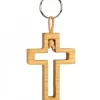 Porte Clef En Bois De Cerisier Avec Croix Découpee, 5 Cm
