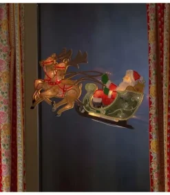 Père Noël Lumineux Avec Rennes Et Traineau