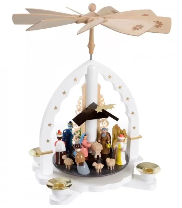 Pyramide Allemande Avec Crèche De Noël Blanche