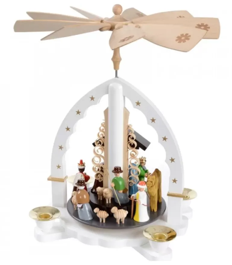 Pyramide Allemande Avec Crèche De Noël Blanche