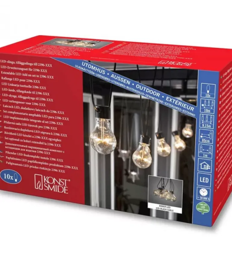 Rallonge 10 M Pour Guirlande Lumineuse De Terrasse, 10 Ampoules Ambrees