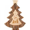 Sapin En Bois Avec Gravure Crèche De Noël, 15 Cm